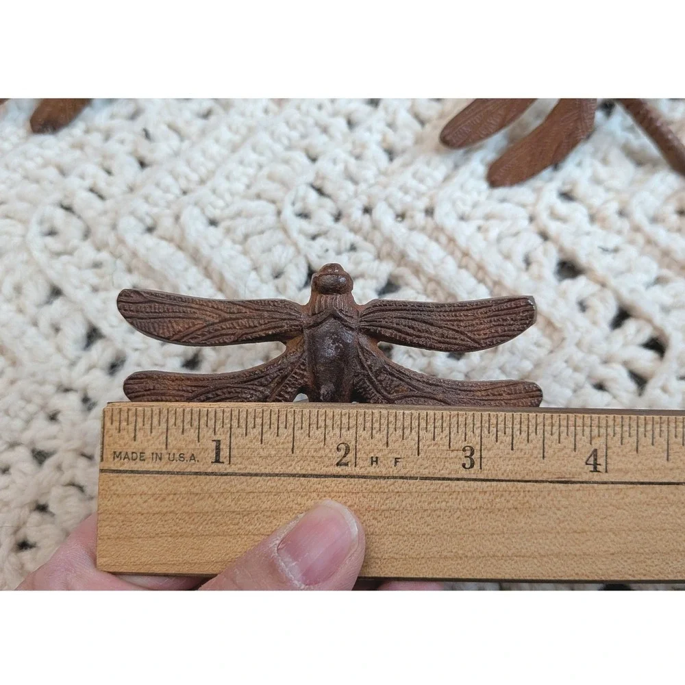 Set of 6 Vintage Pier 1 Cast Metal Dragonfly Napkin Rings Rustic Brown Decor